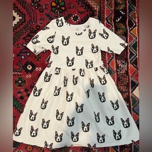 Girls Pink Chicken Steph Dress, Boston Terrier Print